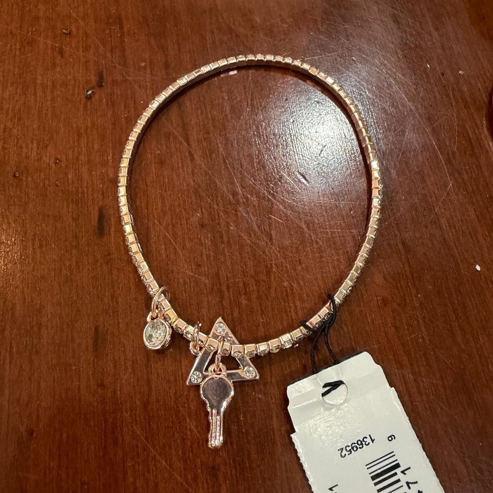 GUESS Rose Gold Key Charm Stretch Bracelet with Crystal Detail